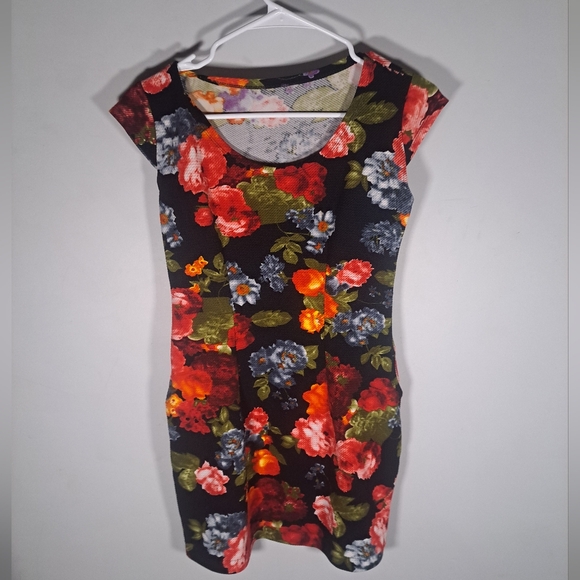 Fall Coloured Floral Midi Dress Size Medium with Pockets - Picture 1 of 5